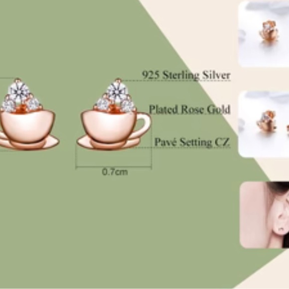 New Coffee Cup Stud Earrings 925 Silver and plated with Rose Gold - Picture 2 of 7